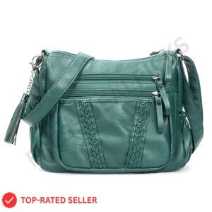 Crossbody Bag with Tassel Soft PU Leather Multiple Pockets Adjustable Strap